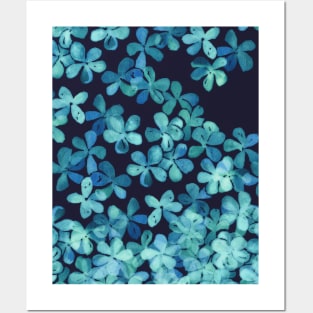 Hand Painted Floral Pattern in Teal & Navy Blue Posters and Art